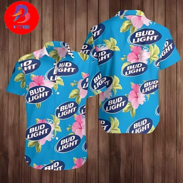 Bud Light Premium For Family Vacation Tropical Summer Hawaiian Shirt Pink Hibiscus Flower Gift For Beer Lovers