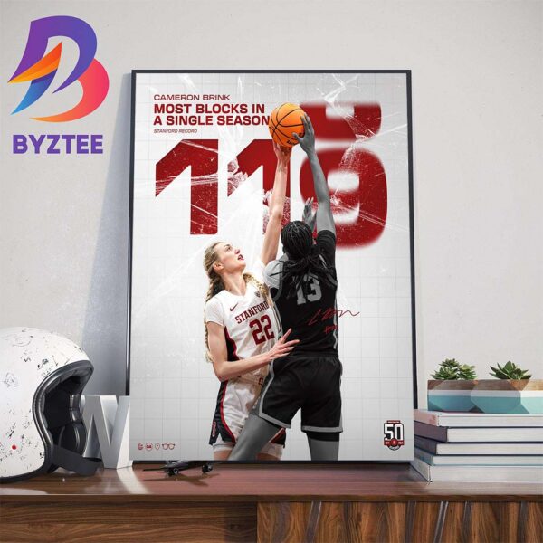 Cameron Brink Most Blocks In Single Season For Stanford Womens Basketball Wall Decor Poster Canvas