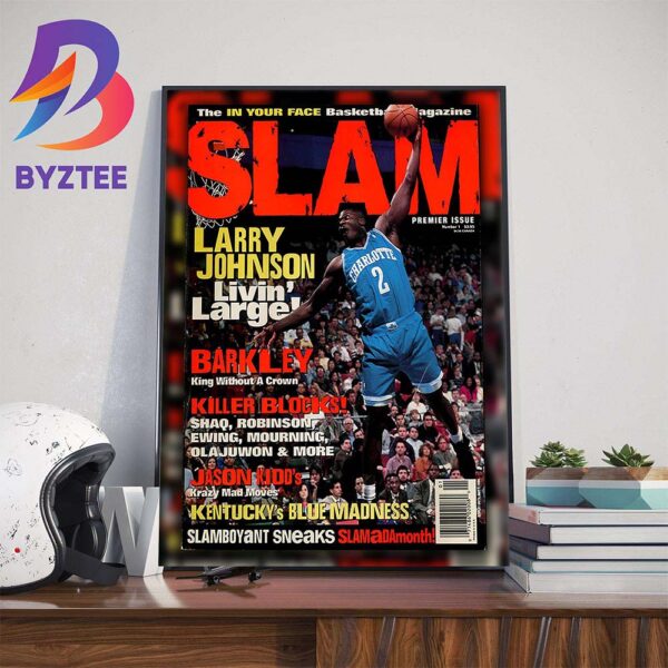 The In Your Face Basketball Magazine Larry Johnson On Cover SLAM Wall Decor Poster Canvas