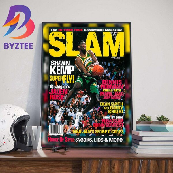The In Your Face Basketball Magazine Shawn Kemp Super Fly On Cover SLAM Wall Decor Poster Canvas