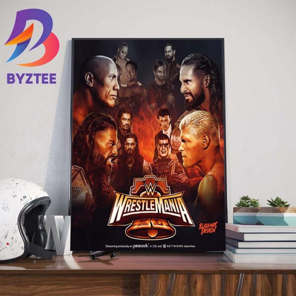 The Rock And Roman Reigns Vs Cody Rhodes And Seth Rollins For WWE WrestleMania XL Art Decorations Poster Canvas