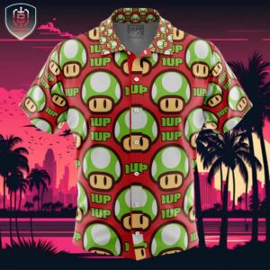 1Up Mushroom Super Mario Beach Wear Aloha Style For Men And Women Button Up Hawaiian Shirt