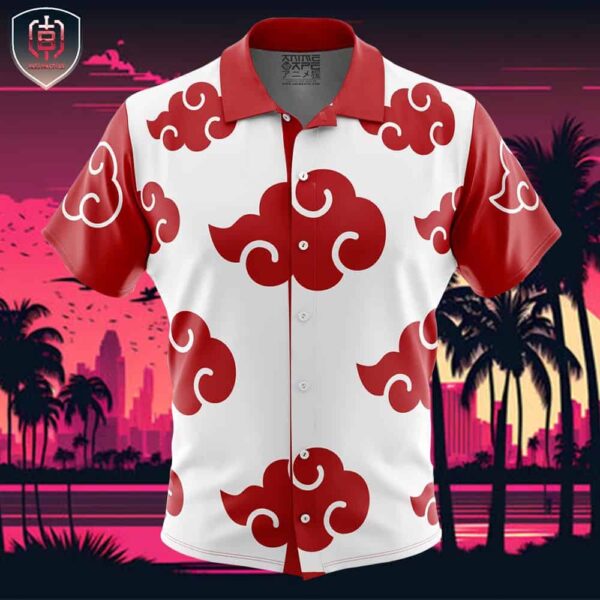 Akatsuki White Naruto Beach Wear Aloha Style For Men And Women Button Up Hawaiian Shirt