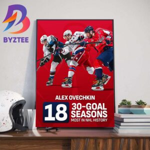 Alex Ovechkin Record 18 Seasons With 30 Goals Most In NHL History Home Decor Poster Canvas