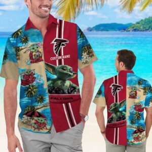Atlanta Falcons Baby Yoda Name Personalized Short Sleeve Tropical Hawaiian Shirt For Men And Women