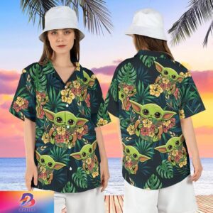 Baby Yoda Mandalorian Hibiscus Tropical Grogu Aloha Hawaiian Shirt For Men And Women