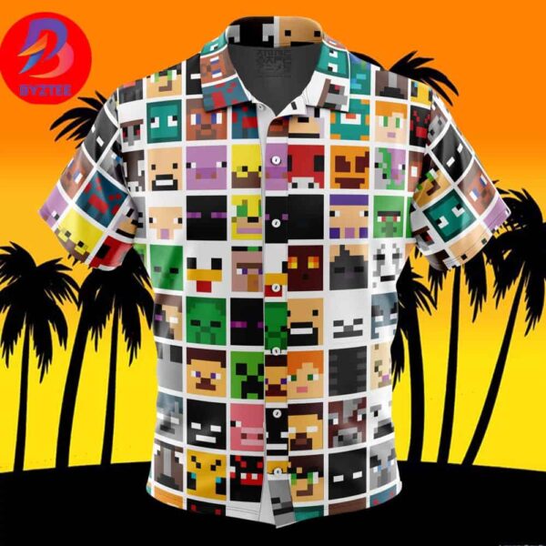Block Faces Minecraft For Men And Women In Summer Vacation Button Up Hawaiian Shirt