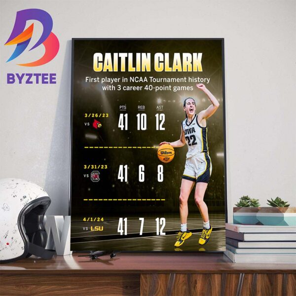 Caitlin Clark Become The First Player In NCAA Tournament History With 3 Career 40-Point Games Home Decor Poster Canvas