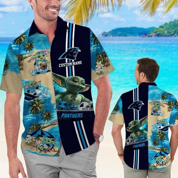 Carolina Panthers Baby Yoda Name Personalized Tropical Hawaiian Shirt For Men And Women