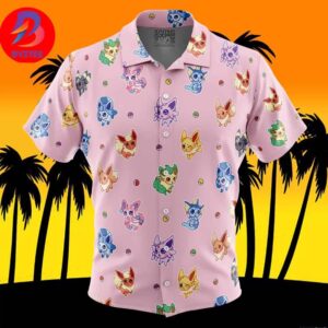 Chibi Eevelutions Pattern Pokemon For Men And Women In Summer Vacation Button Up Hawaiian Shirt