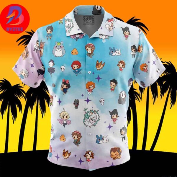 Chibi Studio Ghibli Pattern For Men And Women In Summer Vacation Button Up Hawaiian Shirt