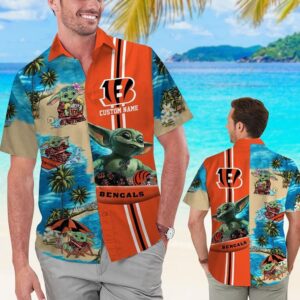 Cincinnati Bengals Baby Yoda Name Personalized Tropical Hawaiian Shirt For Men And Women