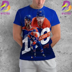 Connor McDavid Edmonton Oilers Records 100 Assists In A Season NHL 2024 All Over Print Shirt