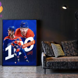 Connor McDavid Edmonton Oilers Records 100 Assists In A Season NHL 2024 Home Decor Poster Canvas