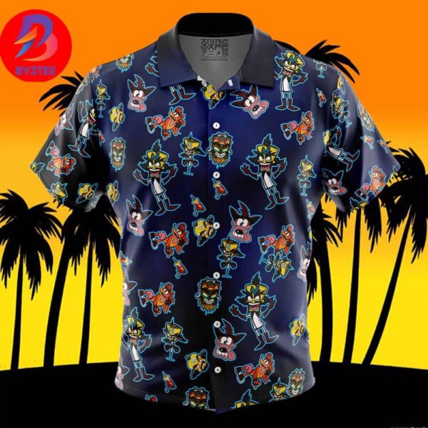 Crash and Dr Neo Pattern Crash Bandicoot For Men And Women In Summer Vacation Button Up Hawaiian Shirt