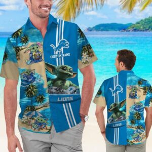 Detroit Lions Baby Yoda Name Personalized Tropical Hawaiian Shirt For Men And Women