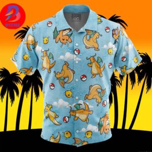 Dragonite Pattern Pokemon For Men And Women In Summer Vacation Button Up Hawaiian Shirt