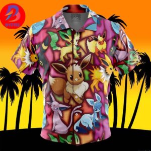 Eevee Evolutions Pokemon For Men And Women In Summer Vacation Button Up Hawaiian Shirt