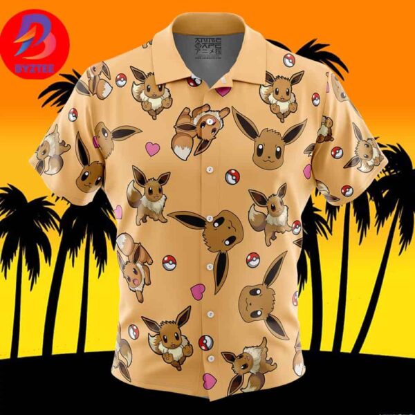 Eevee Pattern Pokemon For Men And Women In Summer Vacation Button Up Hawaiian Shirt