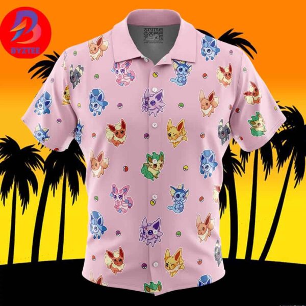 Eevelutions Pattern Pokemon Pattern For Men And Women In Summer Vacation Button Up Hawaiian Shirt