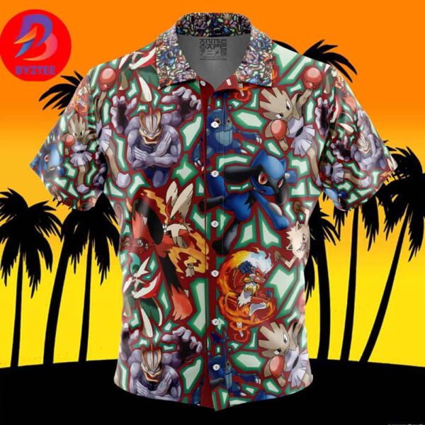 Fighting Type Pokemon Pokemon For Men And Women In Summer Vacation Button Up Hawaiian Shirt