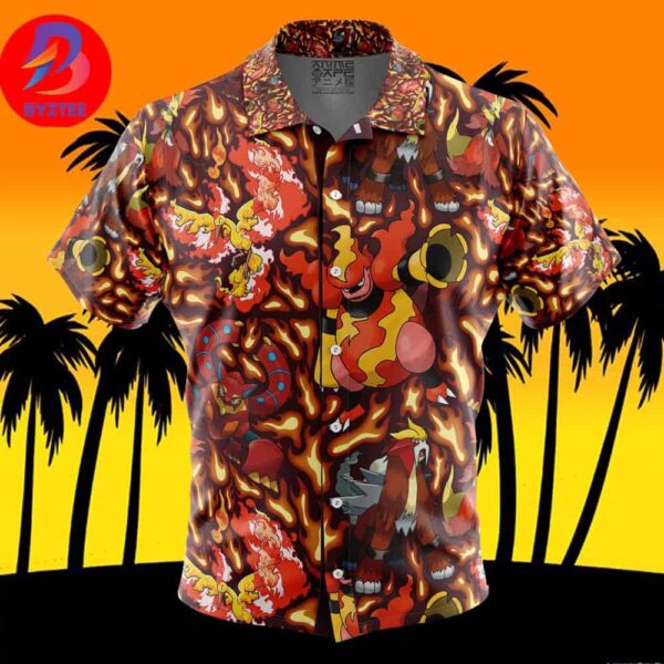 Fire Type Pokemon Pokemon For Men And Women In Summer Vacation Button Up Hawaiian Shirt