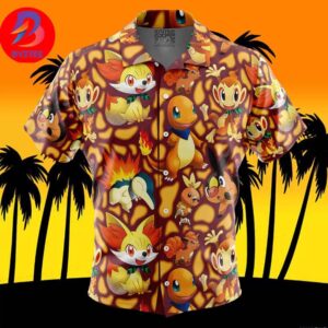 Fire Type Starters Pokemon For Men And Women In Summer Vacation Button Up Hawaiian Shirt