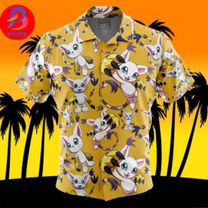 Gatomon Digimon For Men And Women In Summer Vacation Button Up Hawaiian Shirt