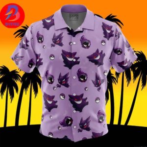 Gengar Pattern Pokemon For Men And Women In Summer Vacation Button Up Hawaiian Shirt