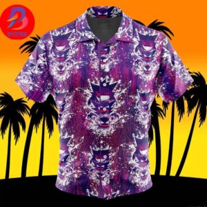 Ghostly Evolution Ghastly Haunter Gengar Pokemon For Men And Women In Summer Vacation Button Up Hawaiian Shirt