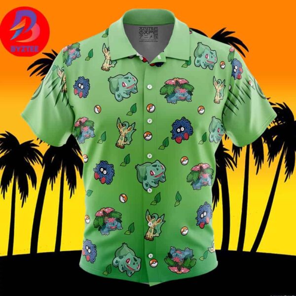 Grass Type Pattern Pokemon For Men And Women In Summer Vacation Button Up Hawaiian Shirt