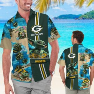 Green Bay Packers Baby Yoda Name Personalized Tropical Hawaiian Shirt For Men And Women