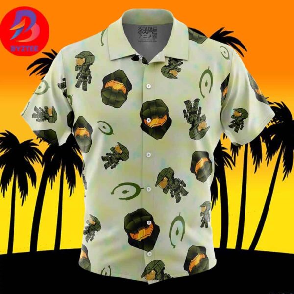 Halo Pattern Gaming For Men And Women In Summer Vacation Button Up Hawaiian Shirt