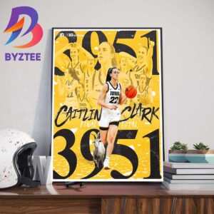 Iowa Hawkeyes Womens Basketball Caitlin Clark 3951 Final Point Total In NCAA Home Decor Poster Canvas