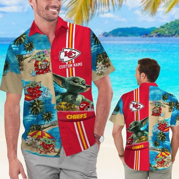 Kansas City Chiefs NFL Baby Yoda Name Personalized Tropical Hawaiian Shirt For Men And Women