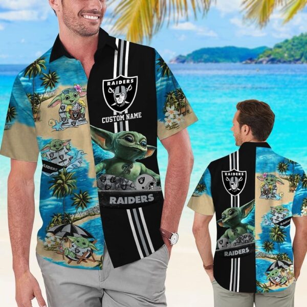 Las Vegas Raiders NFL Baby Yoda Name Personalized Tropical Hawaiian Shirt For Men And Women