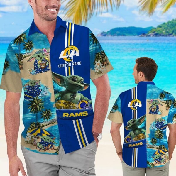 Los Angeles Rams Baby Yoda Name Personalized Tropical Hawaiian Shirt For Men And Women