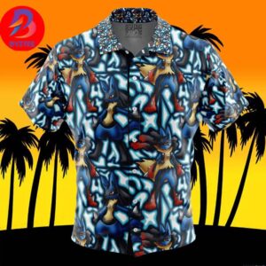 Lucario x Mega Lucario Pokemon For Men And Women In Summer Vacation Button Up Hawaiian Shirt