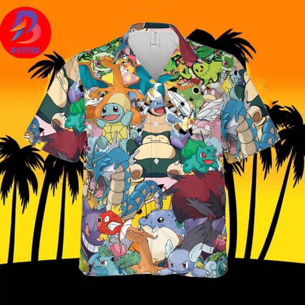 Magical Creatures Pokemon For Men And Women In Summer Vacation Button Up Hawaiian Shirt