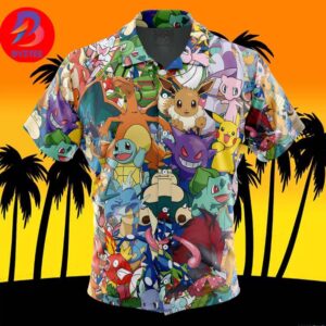 Magical Creatures Pokemon For Men And Women In Summer Vacation Button Up Hawaiian Shirt