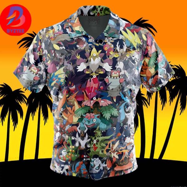Mega Evolution Pokemon For Men And Women In Summer Vacation Button Up Hawaiian Shirt