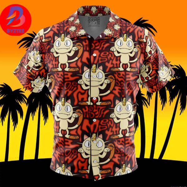 Meowth Pokemon For Men And Women In Summer Vacation Button Up Hawaiian Shirt