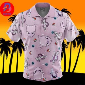 Mewtwo Pattern Pokemon For Men And Women In Summer Vacation Button Up Hawaiian Shirt