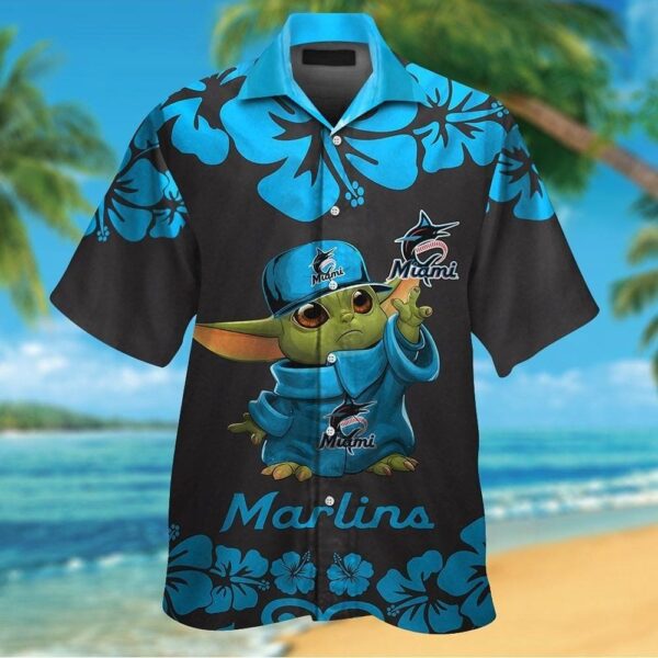 Miami Marlins Baby Yoda Tropical Hawaiian Shirt For Men And Women