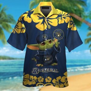 Milwaukee Brewers Baby Yoda Tropical Hawaiian Shirt For Men And Women