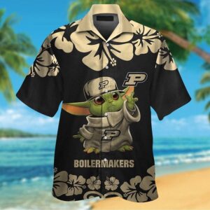 NCAA Purdue Boilermakers Baby Yoda Gold Black Trendy Aloha Hawaiian Shirt For Men And Women