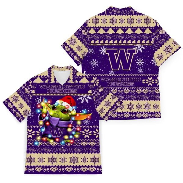 NCAA Washington Huskies Baby Yoda Christmas Trendy Aloha Hawaiian Shirt For Men And Women