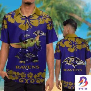 NFL Baltimore Ravens Baby Yoda Purple Hawaiian Shirt For Men And Women
