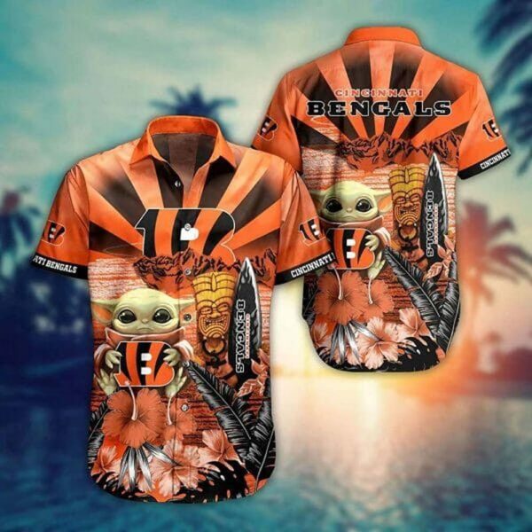 NFL Cincinnati Bengals Baby Yoda Orange Trendy Aloha Shirt Hawaiian Shirt For Men And Women