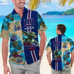 New York Giants Baby Yoda Name Personalized Tropical Hawaiian Shirt For Men And Women